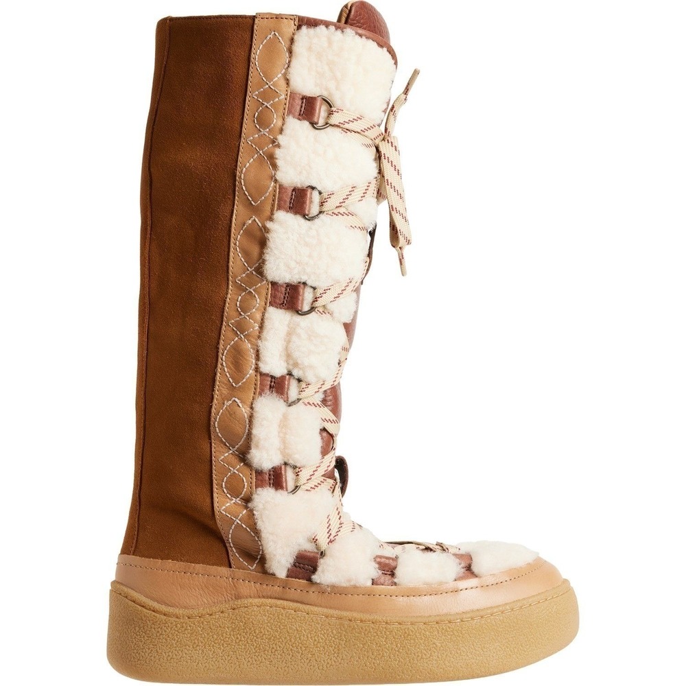 Free People Tall Shearling Platform Boots Size 7 Lace-up Nordic Scandi NEW‎ - Picture 4 of 6